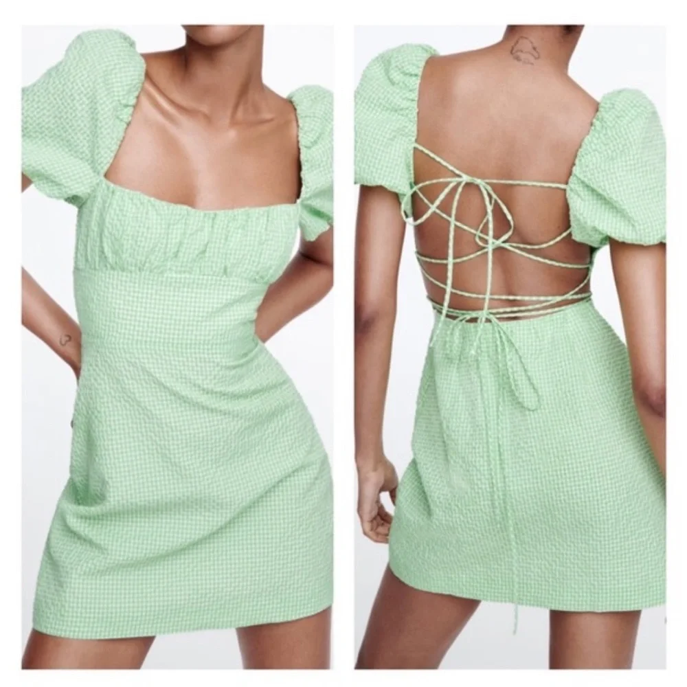 🏷️ NWT Zara Gingham Dress - Picture 1 of 6